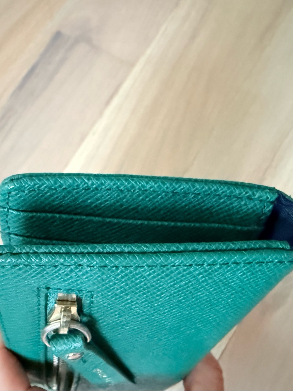 Cole Haan Emerald Green Saffiano Wallet with Gold Accent - Picture 4 of 5